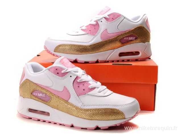 chaussures nike blanc rose et or Air Max 90 (2)